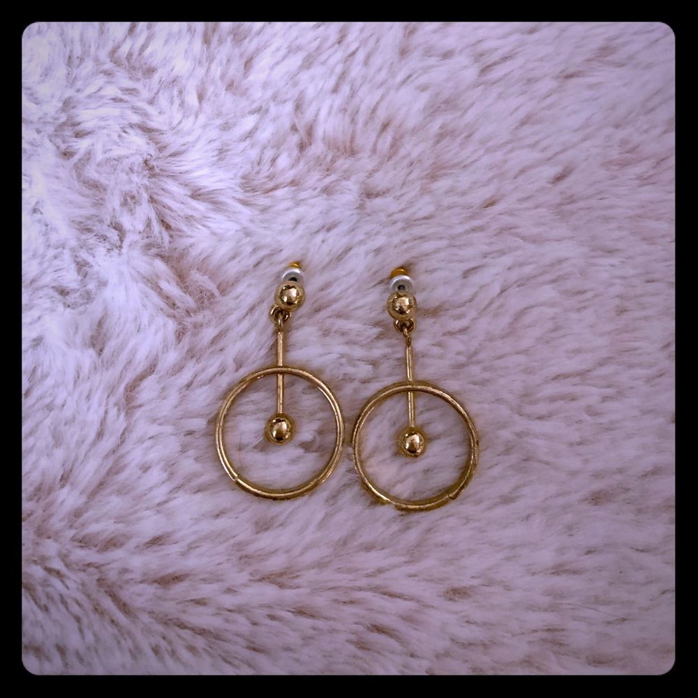 Gold circle and ball drop earrings
